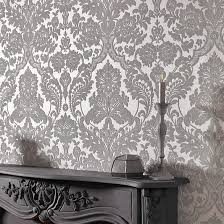 Black And Silver Wallpaper Uk Gothic Damask Flock Grey Silver Wallpaper Graham Brown Uk Silver Wallpaper Living Room Silver Wallpaper Wallpaper Living Room