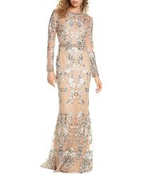 Be the first to write a review. Mac Duggal Long Sleeve Floral Lace Jewel Neck Gown In Natural Lyst