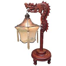 Chinese Dragon Table Lamp With Silk Lantern Circa 1940 Lamp Vintage Table Lamp Chinese Lamps