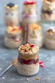 Creamy peanut butter overnight oats topped with chocolate chips & sliced bananas. Peanut Butter Overnight Oats With Jelly Easy Yummy Breakfast Idea