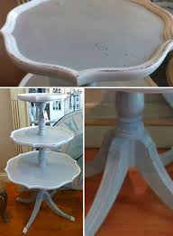 Vintage Three Tier Table Solid Wood W Scalopped Pie Crust Edging Highly Distressed Painted Finish Side Table Makeover Vintage Side Table Round Wood Table