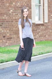 Black And White Polka Dot Skirt Outfit Ideas Basic Gray Tee Black And White Polka Dot A Line Skirt Sandals Spring Summer Style Inspiration Simple Comfy Cute Modest Casual Outfits Casual Outfits Outfits