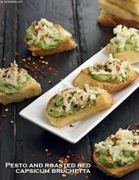 Pesto And Roasted Red Capsicum Bruschetta Recipe Recipe Bruschetta Recipe Food Recipes