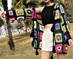 The squares worked up nice and fast so that by the time you were bored with one. Handmade Granny Square Crochet Cardigan Vintage Crochet Top Hippie Rainbow Coat Ebay
