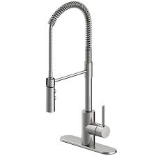 The main difference is there must be a weight attached to the pull out sprayer hose s. Project Source Single Handle Zen Kitchen Faucet Brass Zinc Stainless Steel 67783 0008d2 Rona