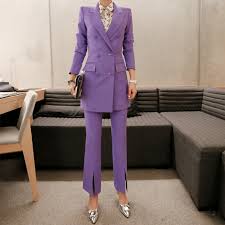 Details About Womens Business Pant Long Suit Blazer Jacket Double Breasted Formal 2 Piece Set