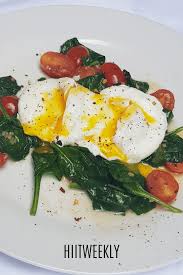 Poached Eggs With Garlic Sauteed Baby Spinach And Cherry Tomatoes Recipe Tomato Recipes Spinach And Eggs Breakfast Poached Egg Recipe