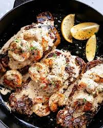 Steak With Creamy Garlic Shrimp Ketodietbeginners In 2020 Grilled Steak Recipes Steak And Shrimp Steak Dinner