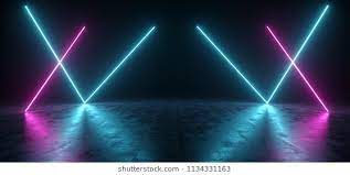 Futuristic Sci Fi Blue And Purple Neon Tube Lights Glowing In Concrete Floor Room With Reflections Neon Tube Lights Neon Stock Futuristic