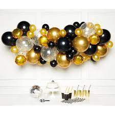 Happy birthday! is printed on each balloon and is surrounded by decorative stars. Diy Balloon Garland Black Gold 66 Balloons Amscan Europe