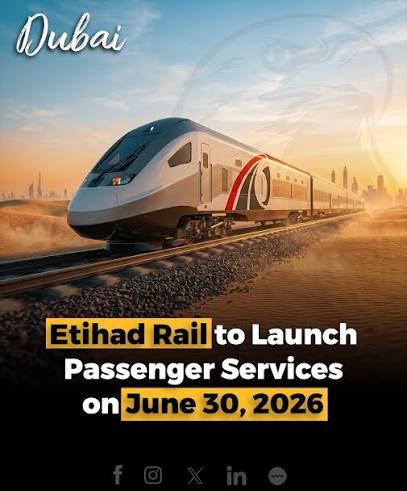 Etihad Rail has announced that passenger train services between Abu Dhabi and Fujairah will begin on June 30, 2026, with journey times of just 1 hour and 45 minutes. The UAE's rail