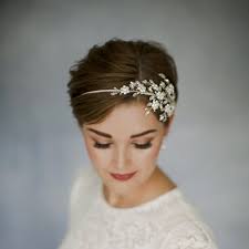 Swarovski Crystal Flower Bridal Headband Statement Side Tiara Etsy Short Wedding Hair Short Hair Styles Boho Hairstyles