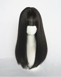Black Straight Wig Brown Black Wig Wig And Bangs Synthetic Etsy Long Wigs Lace Front Wigs Lace Hair