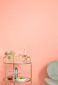 Bar Cart With Wall Painted In Clare Paint Pop A Playful Punchy Coral Clarepaint Clare Shareyourclare Pink Paint Colors Peach Paint Colors Peach Paint