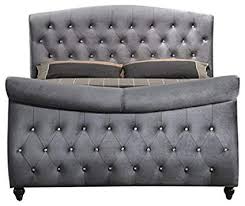 The arch tufted velvet upholstered bed has an upholstered facade with tufted button accents leaving a lovely diamond pattern. Meridian Furniture Hudson Collection Velvet Upholstered Sleigh Bed With Crystal Button Tufting Custom Solid Wood Legs Grey King Amazon In Home Kitchen