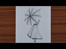 A penhas a tip, usually made of metal, with liquid ink coming out and onto the paper. Easy Pencil Drawing For Beginners A Girl With Umbrella Step By Step Youtube