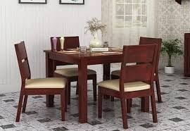 Kietel 4 Seater Dining Set Mahogany Finish Dining Table Dining Table Setting Four Seater Dining Table