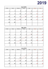 2 Quarter 2 Calendar 2019 Printable Download Free 2 Calendar 2019 Printable Free Calendar Template Calendar Template