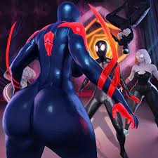 1boy 2023 4girls big ass big breasts clothed clothed female  clothed male clothing gwen stacy gyat latex marvel marvel cinematic  universe marvel comics miguel o'hara miles morales popogori rule