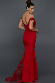 Uzun Kirmizi Kayik Yaka Balik Abiye Abu013 Resmi Elbise The Dress Elbise