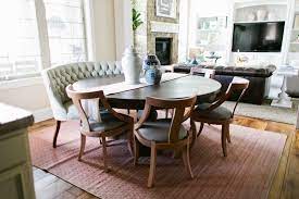 We knew we wanted to use a curved settee to bring in some softness. Mixing Dining Tables Chairs House Of Jade Interiors Blog Round Dining Room Table Settee Dining Dining Table With Bench