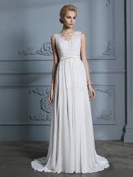 Ivory Chiffon V Neck A Line Princess Court Train Wedding Dresses