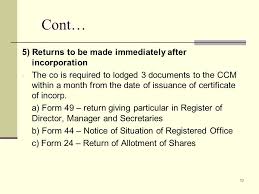 Rules 24(1) and 24(2) sch 1. 1 Incorporation Of Companies 3 S14 18 Ca 1965 Prescribed The Legal And General Procedural Requirements For Incorporation Of Companies Name Of Company Ppt Download