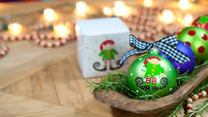Coton Colors Elf Ornament Boy Unique Blue Personalized Holiday Santa Christmas Tree Glass Ornamen Country Christmas Ornaments Holiday Custom Holiday Card