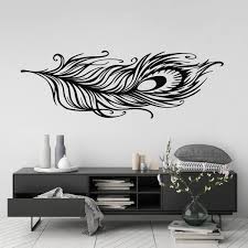 Feather wall art gold leaf painting textured wall decor | etsy. Peacock Feather Wall Art Sticker Modern Nature Room Decor Etsy