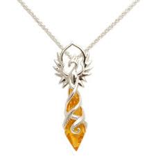 Phoenix Flame With Yellow Crystal Pendant Necklace Phoenix Jewelry Crystal Necklace Fantasy Necklace