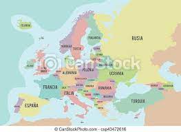 2000x1500 / 749 kb go to map. Political Map Of Europe With Different Colors For Each Country And Names In Spanish Vector Illustration Canstock