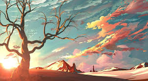  Landscape Illustration Aero Vector Art Sunset Tree Mountains Hd Wallpaper Anime Scenery Wallpaper Scenery Wallpaper Landscape Illustration