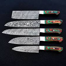 Chef Knife Best Quality 5pcs Damascus Chef Knife Set Etsy In 2020 Handmade Chef Knife Kitchen Knives Damascus Steel