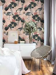 Chinese Cranes Removable Wallpaper Pink And Blue 70 Etsy Removable Wallpaper Wallpaper Pink And Blue How To Install Wallpaper