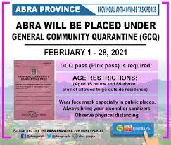 .the entire february, while the cordillera administrative region (car) will revert to gcq during the 29, 2021 retained the general community quarantine classification of the national capital region. Abra Province Mangrugi Inton Lunes February 1 Agingga February 28 2021 Maipakaten Ti General Community Quarantine Gcq Ditoy Probinsia Kasapulan Manen Ti Gcq Pass Tapno Makaruar A Gumatang Ti Kasapulan Saan