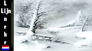 Hoe Teken Je Een Landschap Winterlandschap In Houtskool Voor Beginners Landschap Tekeningen Houtskooltekening Houtskool