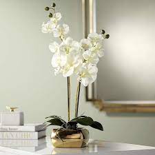 Artificial flowers we're passionate about providing our customers with the largest selection of high quality, affordable artificial flowers in the uk. White Orchid 22 High Faux Flowers In Gold Ceramic Pot 58y69 Lamps Plus In 2021 White Orchids Faux Flowers Bathroom Flowers