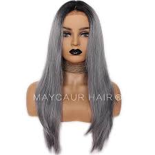 Black And Grey Lace Front Wig Ombre Gray 2 Tones Synthetic Lace Front Wig Dark Roots Long Natural Straight Silver Grey Hair Wigs Maycaur Wig Hairstyles Grey Hair Wig Silver Grey Hair