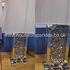 The soft design of the table lamp is topped with a gorgeous white linen shade with metallic threading shade for added elegance. Lamps Mirrored Table Lamp Shade Crushed Diamond Crystal Shaped Crystal Sparkly Mirror Home Furniture Diy