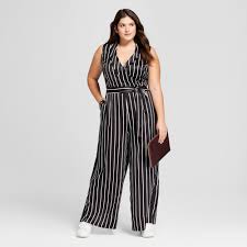 Black And White Striped Jumpsuit With Sleeves Women S Plus Size Striped Jumpsuit A New Day Black White X With Images Plus Size Jumpsuit Striped Jumpsuit Plus Size Outfits