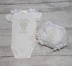 Silver Christening Baptism Cross 2 Piece Bib Onesie Personalized Gift Set The Couture Baby Child Boutique