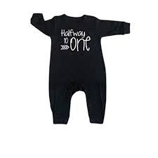 Amazon Com Personalized Halfway To One Baby Boy S Half Birthday Romper In Black Or Grey Birth Day Boy Party Shirt For Fall Jumpsuit Bodysuit Cake Smash Outfit For 6 Month Year