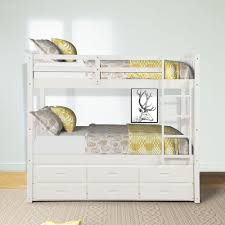 Check spelling or type a new query. Twin Over Twin Bunk Bed For Kids 79 5 X 42 4 X 68 Space Saving Design Sleeping Bedroom Furniture W Trundle Solid Wood Bunk Bed Ladder And Safety Rail For Boys And Girls White