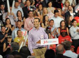 (bush's campaign swag features a beer koozie that quotes trump saying: Karl Rove Tweets About Ghwbush In Rebuke Of George P Bush
