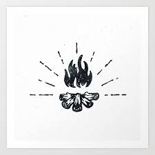 Black And White Flames Tattoo Campfire Black And White Flames Vintage Art Print By Nature Magick X Small In 2020 Camping Tattoo Vintage Art Prints Campfire Drawing