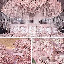 Amazon Com Cewor 4pcs Artificial Cherry Blossom Flower Vines Hanging Silk Flo Cherry Blossom Wedding Theme Cherry Blossom Flowers Cherry Blossom Wedding Decor