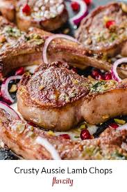 Crusty Aussie Lamb Chops With Pomegranate Yogurt Sauce Flavcity Recipe Lamb Chops Lamb Chop Recipes Cooking Lamb Chops
