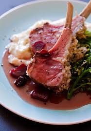 Roasted Rack Of Lamb Rhubarb Sour Cherry Gastrique Recipe Lamb Dinner Roast Rack Of Lamb Lamb Recipes