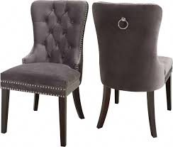 Meridian Nikki Grey Velvet Dining Chair Set Of 2 740grey C Goedekers Com Upholstered Dining Chairs Velvet Dining Chairs Gray Dining Chairs