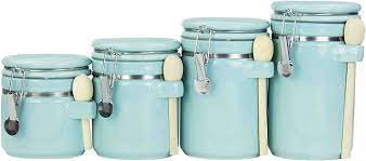 4.6 out of 5 stars. Amazon Com Home Basics 4pc Ceramic Canister Set W Spoon Turquoise Kitchen Dining